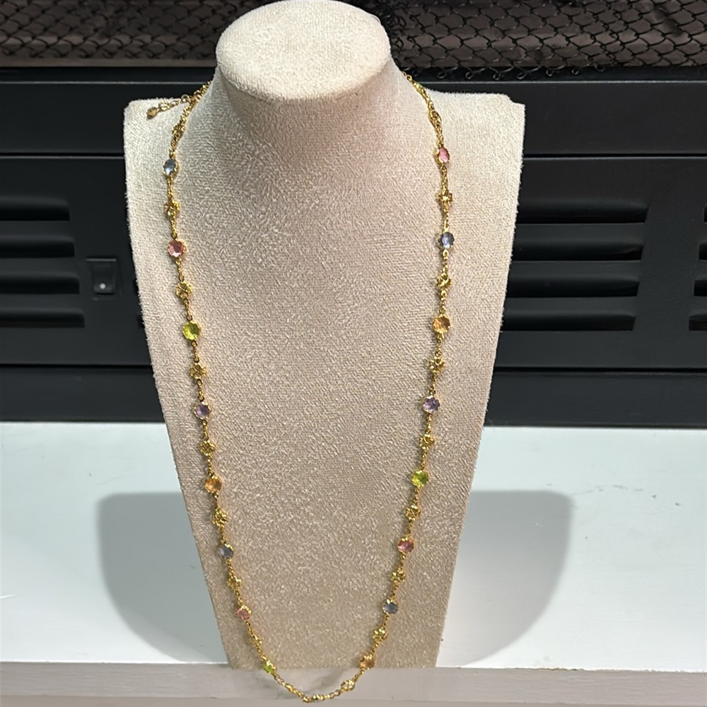 NEW 18k gold filled clover colorful crystal jolly 24” w/ 2” ext necklace - Picture 2 of 4